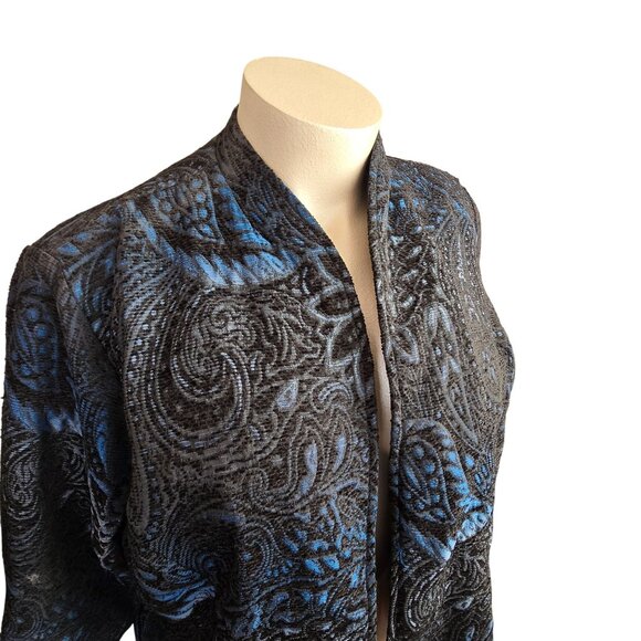 Womens Paisley Patterned Long Sleeve Jacket Blue and Black Plus Size 3X JJ4048 - Picture 9 of 9